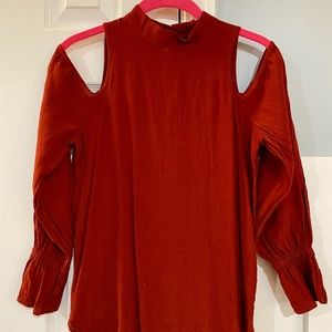 Deep Mahogany Blouse with Cutout Shoulders